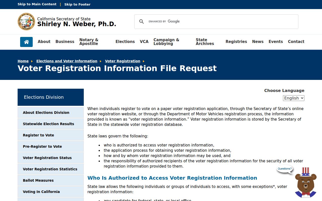 Highland neighbors California voter file request